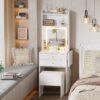 Contemporary Small Space Vanity Table Set With Adjustable Lighted Mirror And Storage Chair - White - Image 2