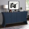 Refined Industrial 4 Door Credenza With Wooden Arc Legs & Bronze Clasps, Advanced Storage Design - Navy Blue - Image 4