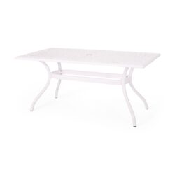 Celestine - Outdoor Cast Aluminum Dining Table With Floral Lattice Design And Umbrella Holder - White