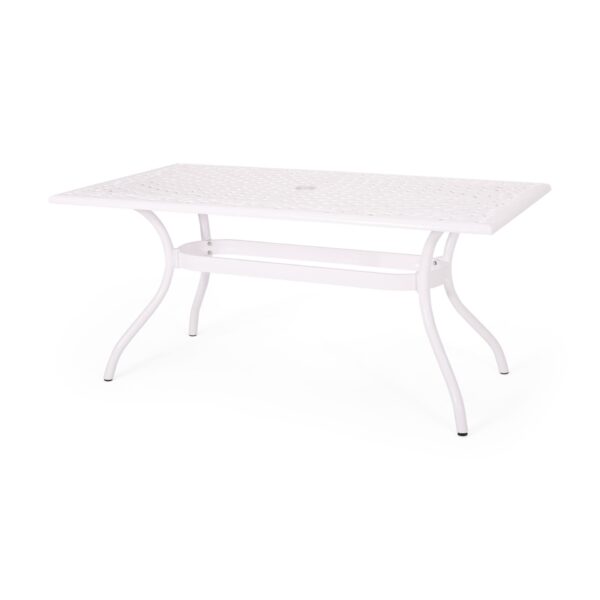 Celestine - Outdoor Cast Aluminum Dining Table With Floral Lattice Design And Umbrella Holder - White
