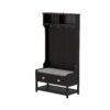 3 In 1 Wooden Hallway Hall Tree With Storage Drawers, Coat Rack, Shoe Rack Bench, And Cushion - Amber Graphite / Black - Image 12