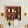 Bathroom Mirror Cabinet Wall Mounted, Medicine Cabinet, Over The Toilet Storage Cabinet With Shelves And Towel Rack - Walnut - Image 4