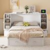 Full Size Murphy Wall Bed With Drawer And Rattan Decoration - White - Image 17
