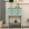 Narrow Console Table, Slim Sofa Table With Three Storage Drawers And Bottom Shelf For Living Room, Easy Assembly - Retro Blue - Image 4