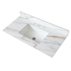 Marble Vanity Top With Undermount Sink And Backsplash, Sintered Stone - Carrara White