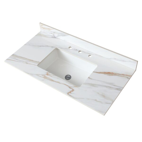 Marble Vanity Top With Undermount Sink And Backsplash, Sintered Stone - Carrara White