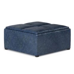 Avalon - Square Coffee Table Storage Ottoman - Denim Blue