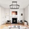 5 Light Farmhouse Kitchen Island Lighting, 5 Light Industrial Linear Chandelier For Dining Room Metal Hanging Pendant Light Fixture For Bedroom Living Room Hallway Conference Room - Matte Black - Image 4