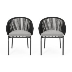 Outdoor Accent Chair With Rope Weave And Metal Frame (Set of 2) - Gray