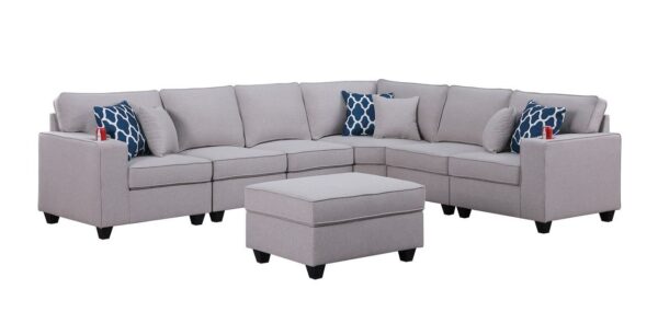 Cooper - 7 Piece Reversible L-Shape Sectional Sofa & Comfort Ottoman And Cupholder - Light Gray