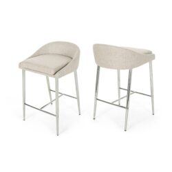 Celest - Upholstered Counter Stool With Low Back And Tapered Legs - Beige / Chrome