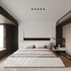 King Size Upholstered Platform Bed With Special Shaped Velvet Headboard, Metal & Solid Wood Frame - Cream - Image 2