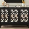 Modern Mirrored TV Stand For TV Up To 55", Entertainment Center Solid Wood Legs, Metal Handle And 3 Adjustable Shelves For Living Room - Black - Image 5