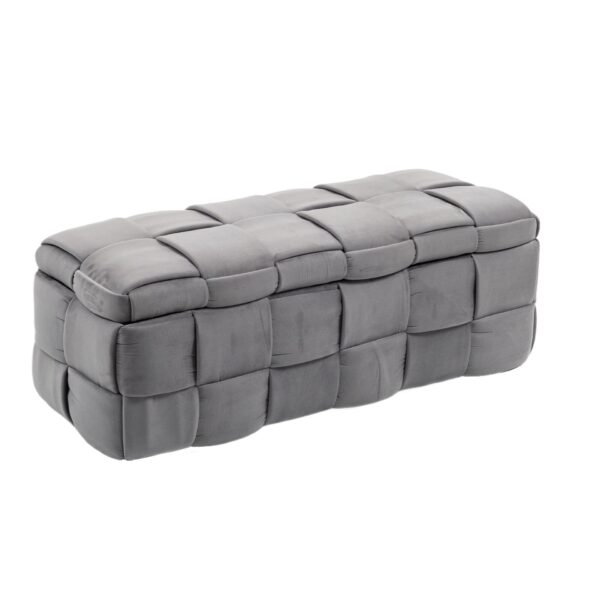 Stylish Storage Ottoman Bench With Safety Hinge For Living Room & Bedroom - Dark Gray