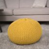 Bordeaux - Knitted Cotton Round Pouf Versatile Ottoman And Floor Cushionf - Yellow - Image 2