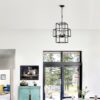 4 Light Metal Lantern Tiered Pendant Hanging Light Fixtures, Industrial Farmhouse Adjustable Height Chandeliers For Dining Room Hallway Foyer Entryway (E12 Bulbs Not Included) - Matte Black - Image 4