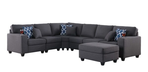 Cooper - 7 Piece Reversible L-Shape Sectional Sofa & Comfort Ottoman, And Cupholder - Dark Gray