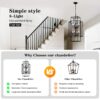8 Light Metal Lantern Tiered Pendant Hanging Light Fixtures, Industrial Farmhouse Adjustable Height Chandeliers For Dining Room Hallway Foyer Entryway (E12 Bulbs Not Included) - Matte Black - Image 5