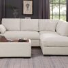 Joshua - Woven Fabric Sectional Sofa With Right Facing Chaise and Console Ottoman - Beige - Image 8