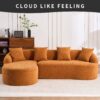 Compression Sofa: Combining Chaise Longue With 3 Seater, Wood Grain Chenille Fabric, Full Sponge Compression Sofa, Combined Sofa With 4 Pillows For Living / Home Furniture / Apartment - Orange - Image 11