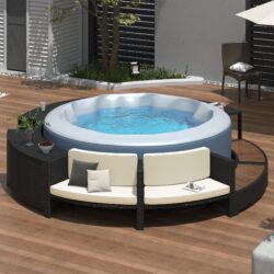 Spa Surround Spa Frame Patio Rattan Sofa Set With Storage Spaces, Mini Sofa And Comfortable Cushion For Patio, Backyard - Beige