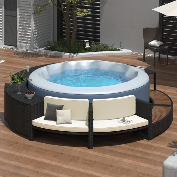 Spa Surround Spa Frame Patio Rattan Sofa Set With Storage Spaces, Mini Sofa And Comfortable Cushion For Patio, Backyard - Beige