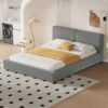 Queen Size Upholstered Platform Bed, Grounded Bed With Solid Frame - Gray - Image 7