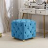 Modern Velvet Upholstered Ottoman, Exquisite Small End Table, Soft Foot Stool, Dressing Makeup Chair, Comfortable Seat For Living Room, Bedroom, Entrance - Blue - Image 5