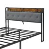 Modern Queen Bed Frame With LED Lights, Storage Drawers, USB & Charging StationUpholstered Headboard, & Iron - Gray - Image 8