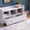 Entryway Shoe Bench, Three Shelves Organizer With Storage Drawer - White - Image 2