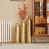 Floor Metal Vases Decorated White Metal Vases (Set of 3) Gorgeous Home Decoration Large Glazed Metal Vases - Golden - Image 10