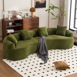 4 Seater Sofa With Chenille Fabric, 30D, 60 Hardness Full Sponge, 4 Pillow For Living Room, Home Furniture Sleeper Sectional Sofa For Apartment - Green