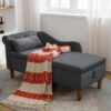 Chaise Lounge Indoor, Velvet Lounge Chair For Bedroom With Storage & Pillow, Modern Upholstered Rolled Arm Chase Lounge For Sleeping With Nailhead Trim For Living Room Bedroom Office - Black - Image 4