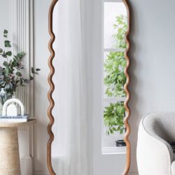 Oversized Wooden Floor Mirror With Unique Frame - Brown