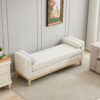 Elegant Upholstered Bench Daybed Ottoman With Nature Wood Legs & Bolster Pillows - Ivory Boucle - Image 5