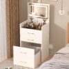 Compact 3 In 1 Vanity Desk With Open Top Mirror, Glass Desktop, 5 Height - White - Image 2