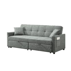 3 In 1 Convertible Sleeper Sofa Bed, Modern Fabric Loveseat Futon Sofa Couch Pullout Bed, Small Love Seat Lounge Sofa Reclining Backrest, Pillows, Pockets, Home Furniture For Living Room - Gray