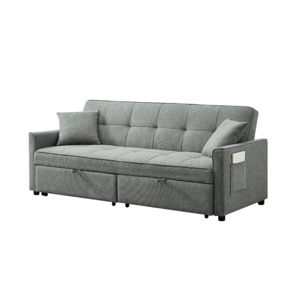 3 In 1 Convertible Sleeper Sofa Bed, Modern Fabric Loveseat Futon Sofa Couch Pullout Bed, Small Love Seat Lounge Sofa Reclining Backrest, Pillows, Pockets, Home Furniture For Living Room - Gray