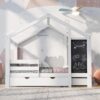 Twin House Bed With Blackboard And Drawers, 2 Assembly Options - White - Image 21