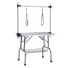 Folding Dog Pet Grooming Table Stainless Steel Frame, Rubber Mat On Board With Adjustable Arm And Clamps Pet Dog Cat Grooming Table - Silver Gray - Image 3