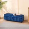 Wide Upholstered Velvet Storage Soft Bench Footstool Ottoman End Of Bed With Metal Legs, Foot Rest For Living Room, Entryway And Bedroom - Black / Navy - Image 4