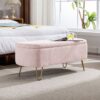 Storage Ottoman Bench For End Of Bed Gold Legs, Modern Gray Faux Fur Entryway Bench Upholstered Padded With Storage For Living Room Bedroom - Pink - Image 4