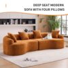 Compression Sofa:4 Seater Orange Sofa With Wood Grain Chenille Fabric, 30D, 60 Hardness Full Sponge, 4 Pillows For Living Room, Home Furniture Sleeper Sectional Sofa For Apartment - Image 3