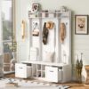 5 In 1 Entryway Bench With Coat Rack, 7 Sturdy Hooks, 2 Spacious Drawers And Adjustable Shelves, Wide Hall Tree With Metal Handles For Hallway - White - Image 6