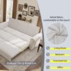 King Pull Out Sofa Bed, Chesterfield Sofa, 3 In 1 Velvet Convertible Sleeper Sofa With Nailhead Trim & Rolled Arm, Multifunctional Sofa Bed For Living Room - Beige - Image 9