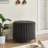 Upholstered Round Pouf Ottoman Foot Rest With Black Metal Legs - Charcoal - Image 3