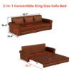 Pull Out Sofa Bed, 3 In 1 Faux Leather Convertible Sleeper Sofa With Nailhead Trim & Rolled Arm Multifunctional Sofa Bed For Living Room - Light Brown - Image 3