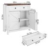 Farmhouse Storage Cabinet With Drawer And Adjustable Shelf Kitchen Cabinet With Walnut Countertop, Modern Coffee Bar Console Cabinet For Kitchen, Dining Room, Bathroom, Entryway - White - Image 3
