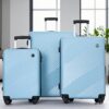 3 Piece Luggage Sets Lightweight Suitcase With Two Hooks, Spinner Wheels, (20/24/28) - Aqua Blue - Image 2