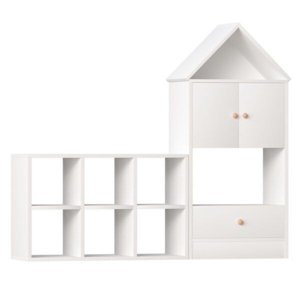Versatile Kids Bookshelf With House-Shaped Design Multifunctional Storage, Durable - White